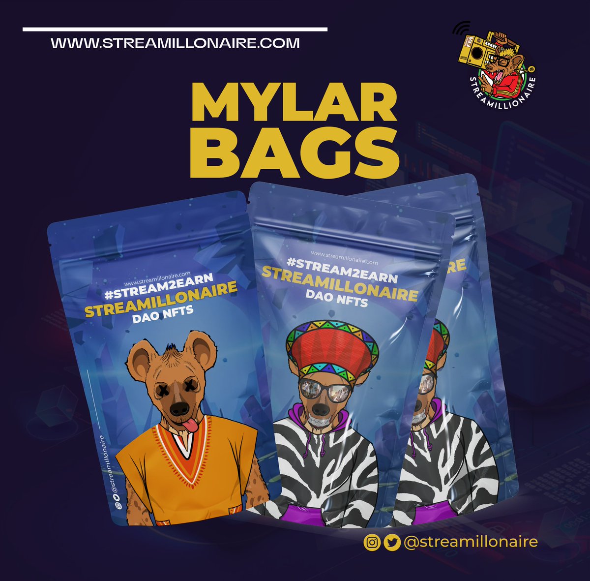 Shop our stylish and durable Mylar bags by visiting the website on our bio.

#streamillonaire #Lagoslabs #mylarbags #mylarbaglabels #nftgang #nftartwork #nftphotography #nftmarket #nftmylarbags
