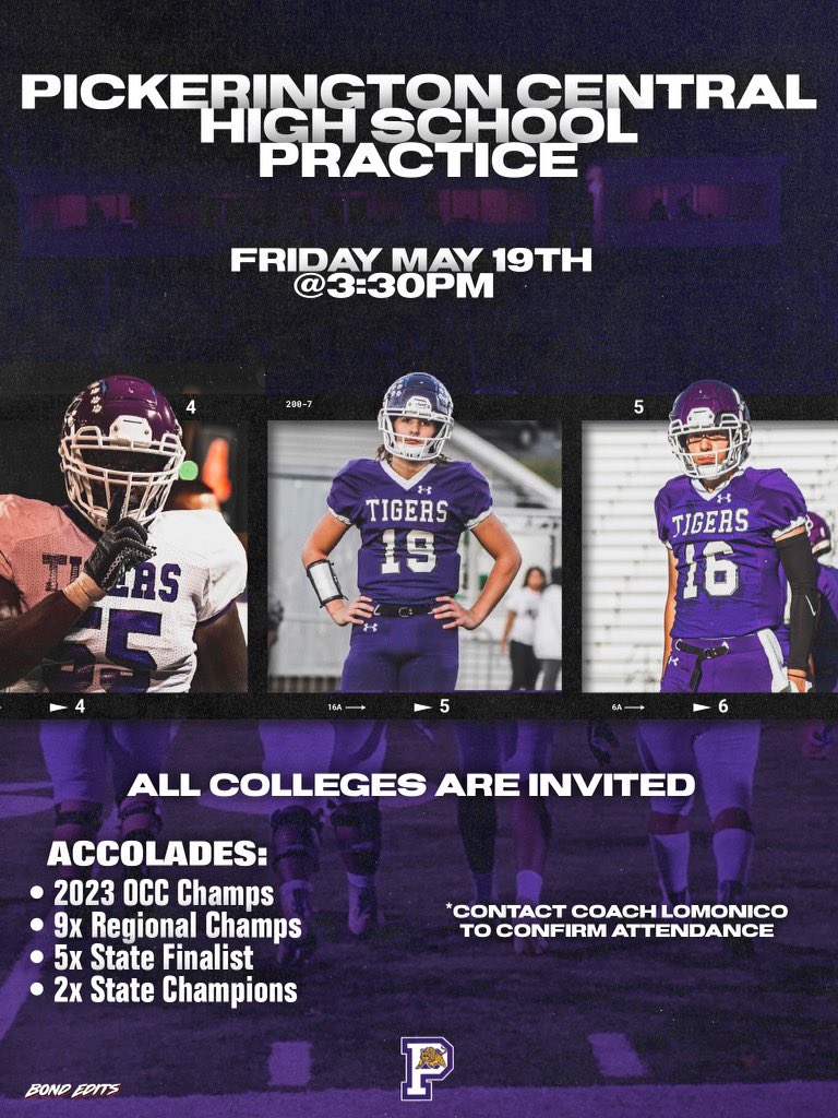 DJRSwework's tweet photo. One of the most highly touted programs in the state of Ohio! If you want to get your eyes on Pickeringtons’ best as a college coach you should be there. Friday @ 3:30 on the practice field! This is one you should be marking as MANDATORY to attend. NOT open to public! https://t.co/vbo1Cwl60V