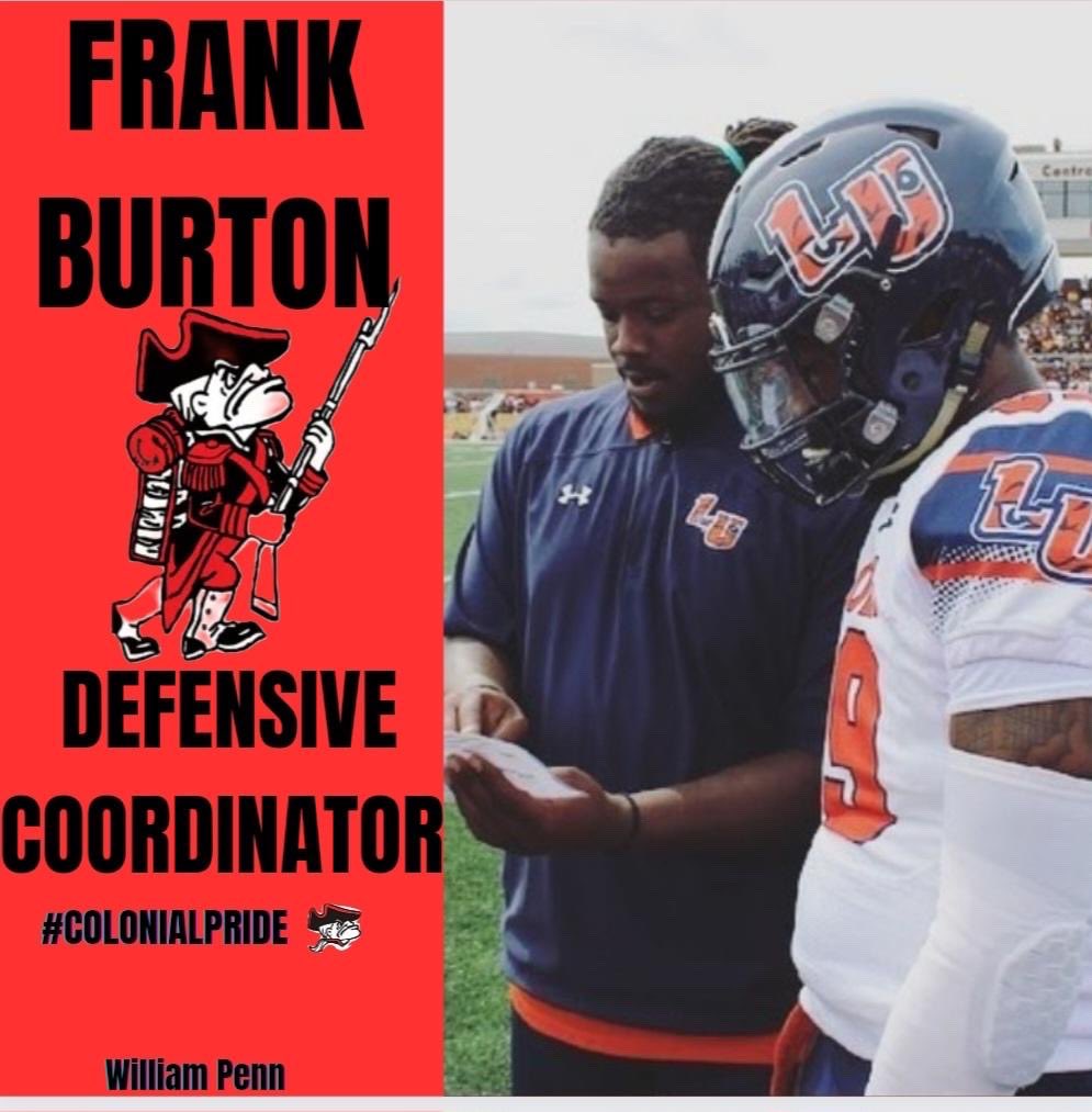 WPHS_Exposure's tweet photo. Introducing our coaches! Frank Burton is an Alumni of William Penn. He was a D1 player at Ball State University &amp; 2 time Captain at University of Delaware. Coach Burton recently was a defensive line coach at Lincoln University! He will be our New DC this year.🔴⚫️ https://t.co/VEobMlYzZO