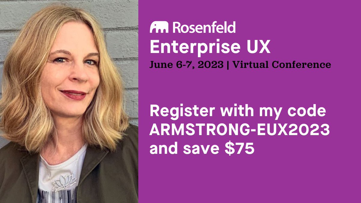 Excited to speak at the @Rosenfeld Media Enterprise UX conference in June! Join us to find out the latest in UX, particularly the impact of AI on our field. Discount code below. #xai #uxai