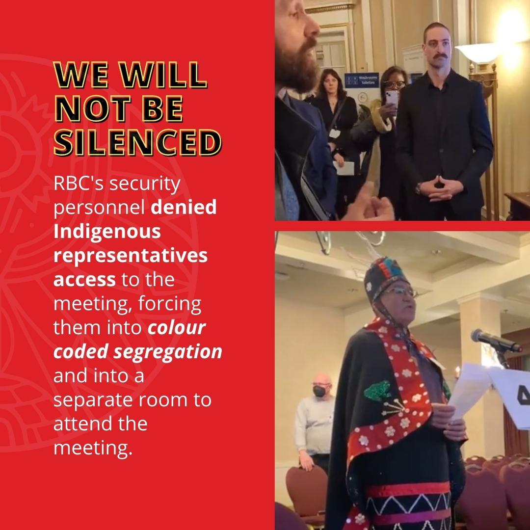 Last month, Indigenous delegation, impacted by industry were pushed into colour coded segregation at <a href="/RBC/">RBC</a>'s AGM—demonstrating industry's lack of respect for Indigenous sovereignty and FPIC.

To read the full blog post, visit: IndigenousClimateAction.com/entries/rbc-ag… 

#IndigenousDivestment