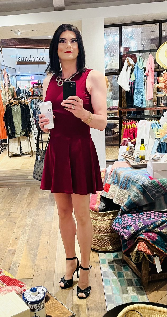 HannahTGirlMN's tweet photo. SLIGHTLY overdressed for a Saturday morning. Stilettos from @thebfstore and dress from @EnFemmeStyle.  What should I shop for?? https://t.co/GNJx4Ewosj