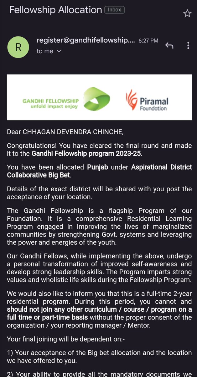 Super Happy to share with you all that I have selected for Gandhi Fellowship Program 2023-25. Thanks to @EklavyaMovement for providing me excellent support and guidance and also Thanks to @TatewarSmita @prashanteklavya @RajuKendree for everything. 
#firstgenerationlearner