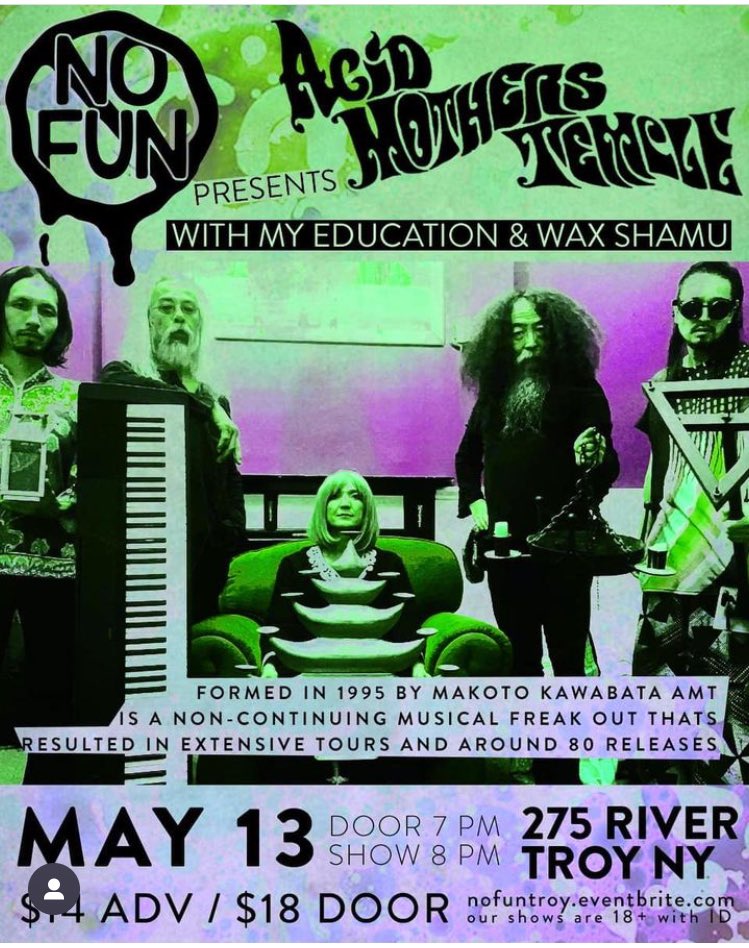 SUPER_DARK_CO's tweet photo. TONIGHTS SHOW WITH @acidmothers at @nofuntroy is SOLD OUT! For those who got tix it’s gunna be a real psych banger with support from Wax Shamu and My Education! https://t.co/MMkXx6WhQO