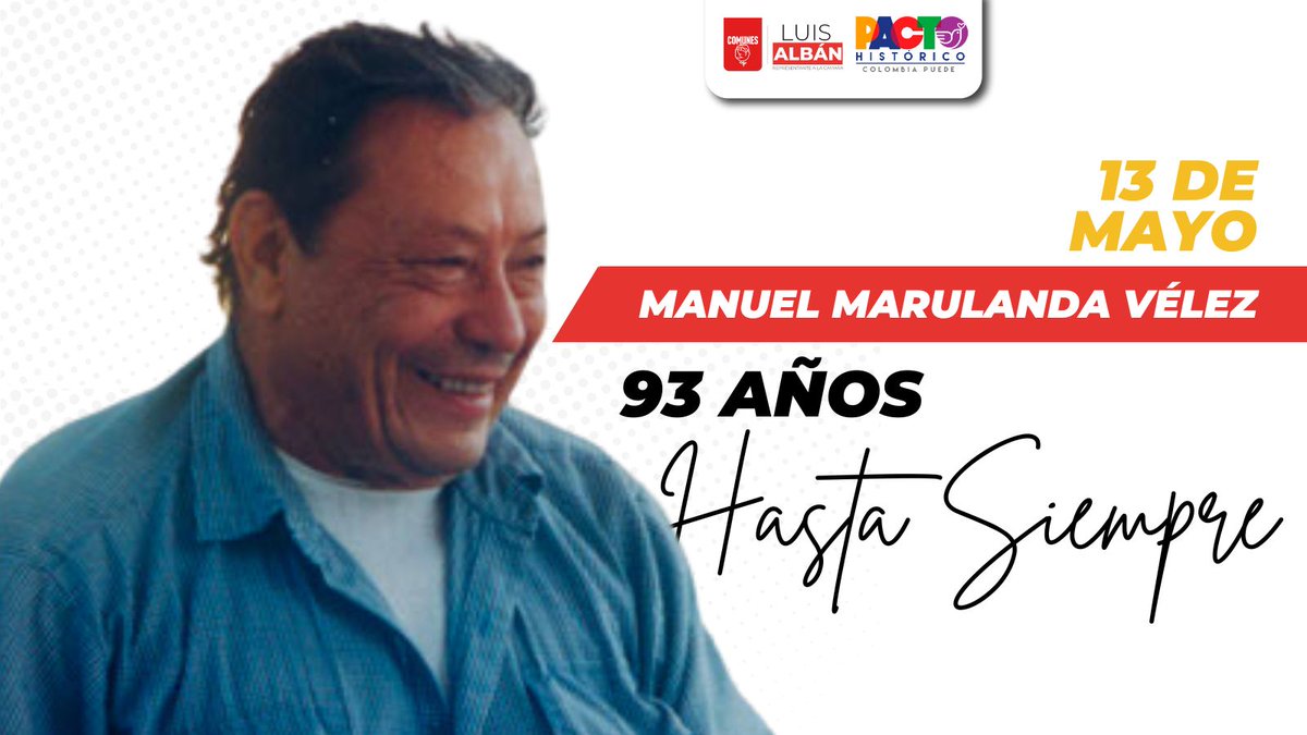 AlbanComunes's tweet photo. 93 años hoy de #ManuelSemilla hombre dedicado a la paz y la construcción de una Nueva Colombia con justicia social.
Hoy mantenemos firme su compromiso y legado, trabajando incansablemente por ese sueño de paz. https://t.co/zLQPkVDXCo