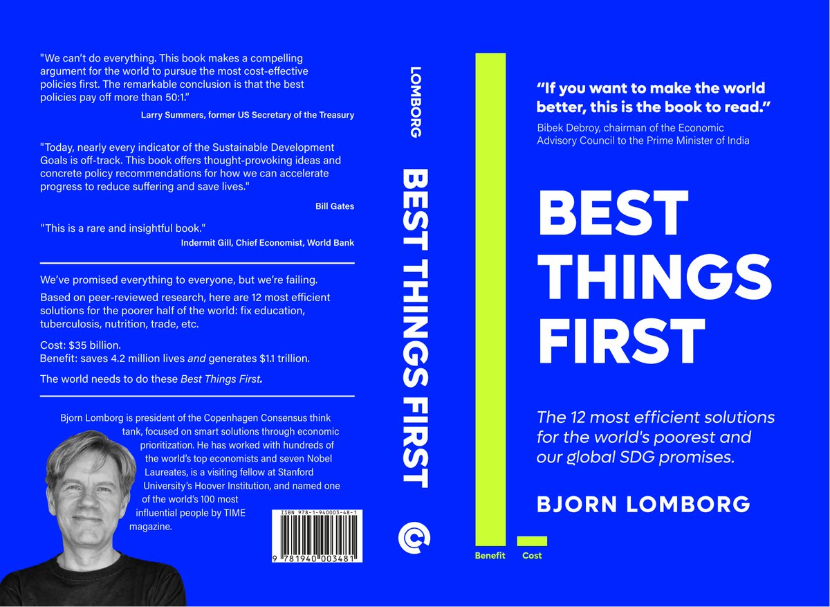 BjornLomborg's tweet photo. Dear @elonmusk,

Here are 12 best ways to donate money to do actual good:

Each $ does $52 of good

Total cost: $35bn
Total benefit: Save 4.2 million lives, $1.1 trillion higher GDP

100+ top economists, proven &amp; simple solutions, pick what you like first

https://t.co/kuFeuYGVum https://t.co/CwFmaW4hsN