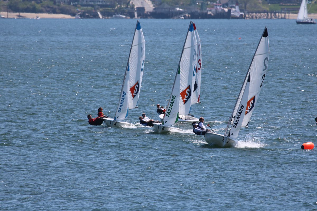 SailingCape's tweet photo. NESSA O’Day qualifier happening at SailMaine today.  CEHS in boat #4 in photos hoping to move on to next round. #hssailing #oday @ceathletics @Sail_Maine https://t.co/dpHEhToGYw