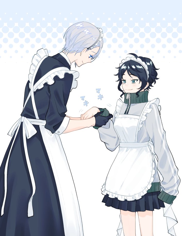 apron maid blue eyes maid headdress gloves short hair black hair  illustration images