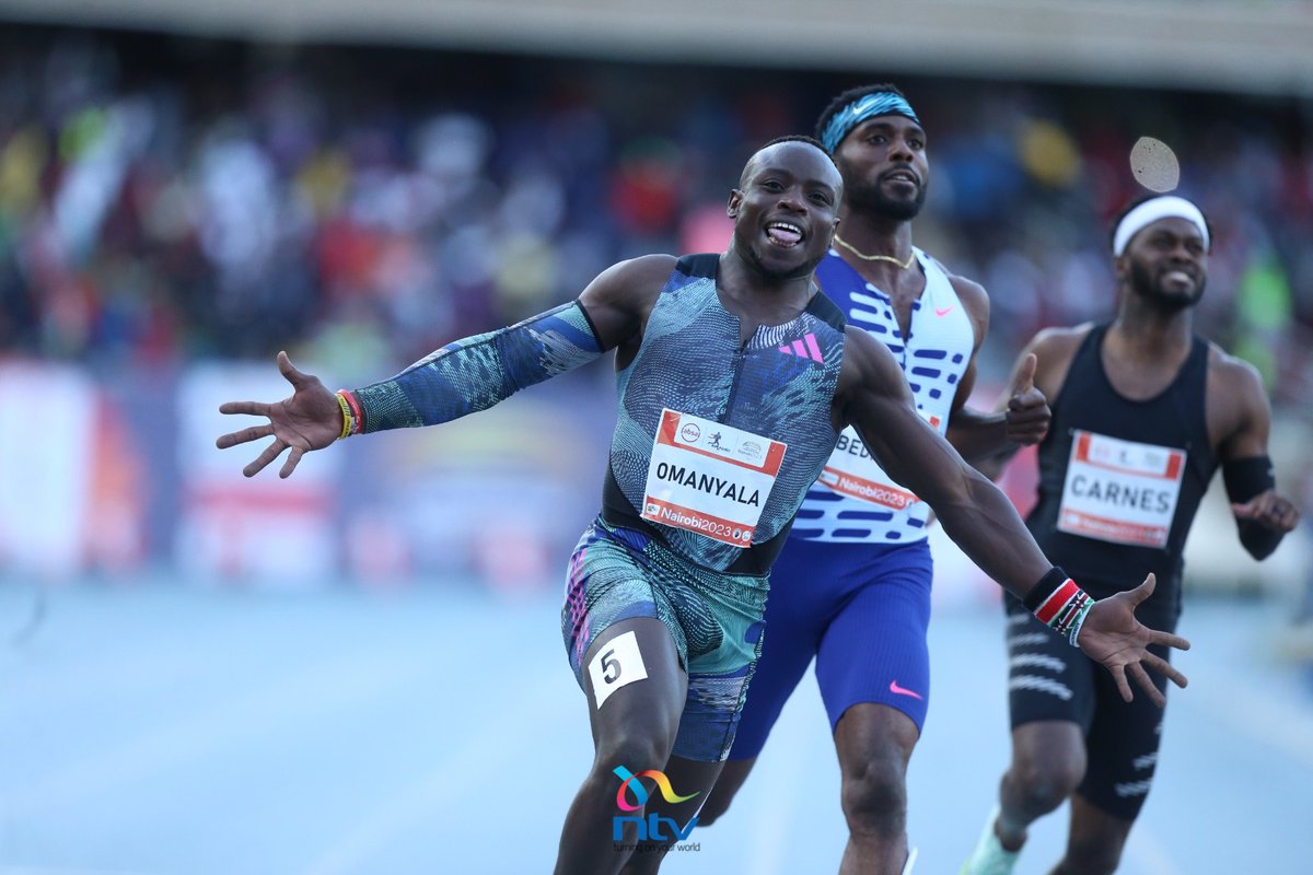 PICTURES: Breaking records and making history!  Ferdinand Omanyala blazes through the men's 100M race at the #AbsaKipKeinoClassic, clocking in a mind-blowing world lead time of 9.84 seconds.

#Letsgokenya