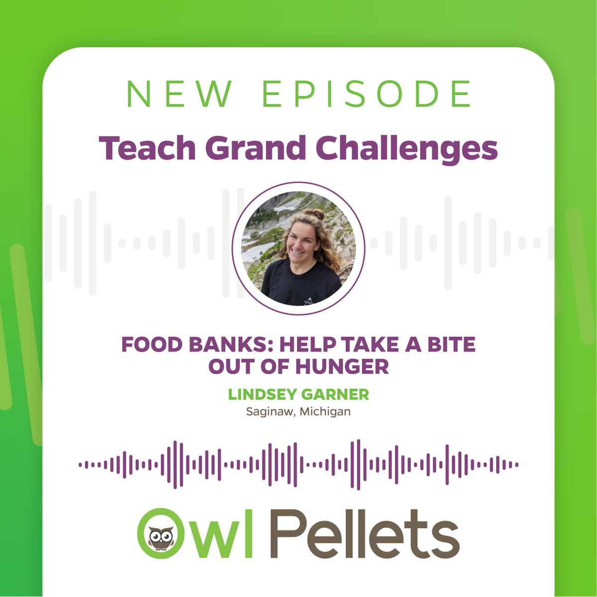 OwlPelletsForAg's tweet photo. 🌎 New Teach Grand Challenges episode is now available! Michigan's Lindsey Garner highlights the issue of food insecurity and how communities step up to solve the problem.
- 
🎧 Episode here: https://t.co/fBJKpoJiJA 
📚 Projects and Resources here: https://t.co/NCaA2gfM2z https://t.co/rByvskiywf