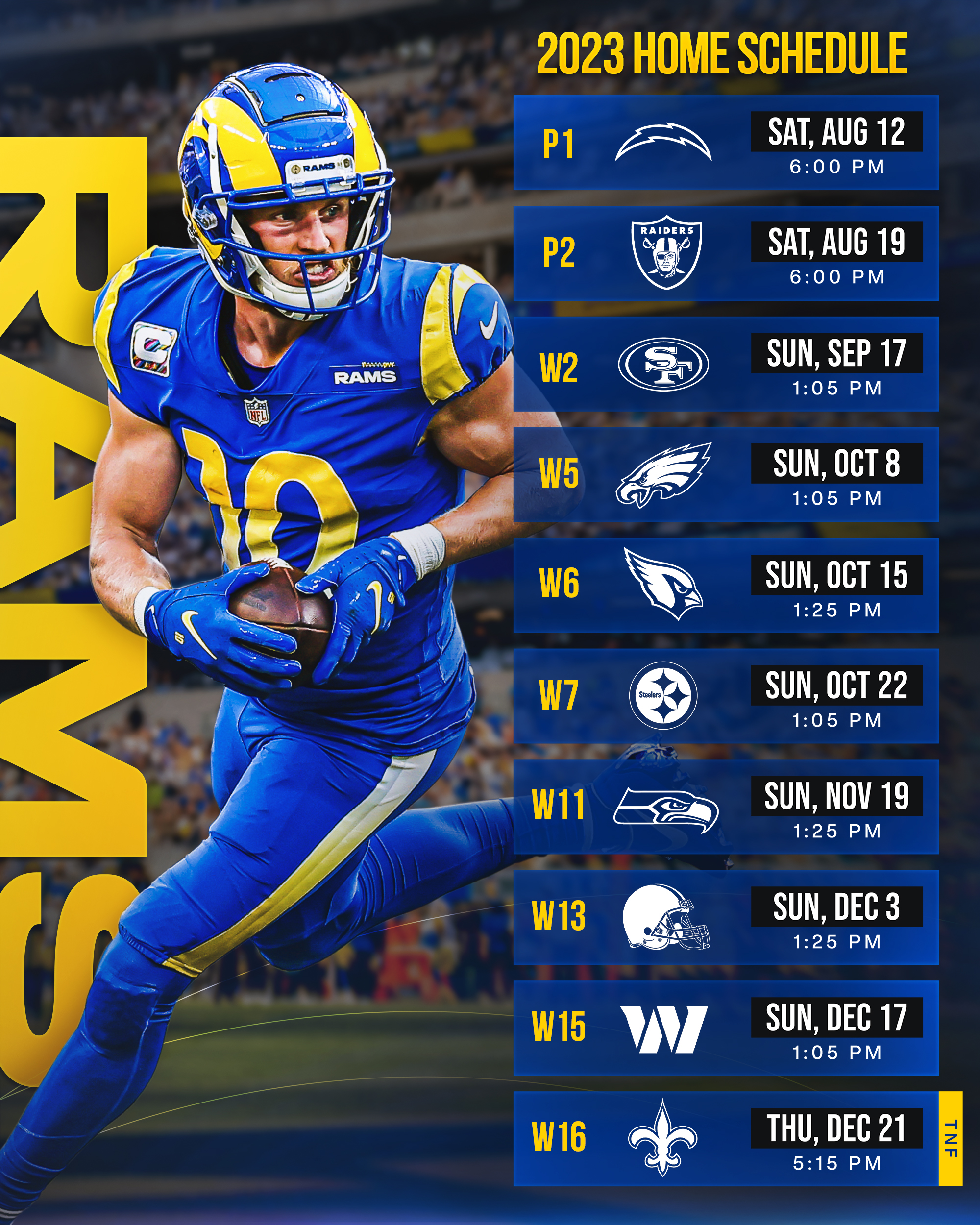 Los Angeles Rams on X: Which matchup at the #RamsHouse are you looking  forward to the most?! 🎟 »    / X