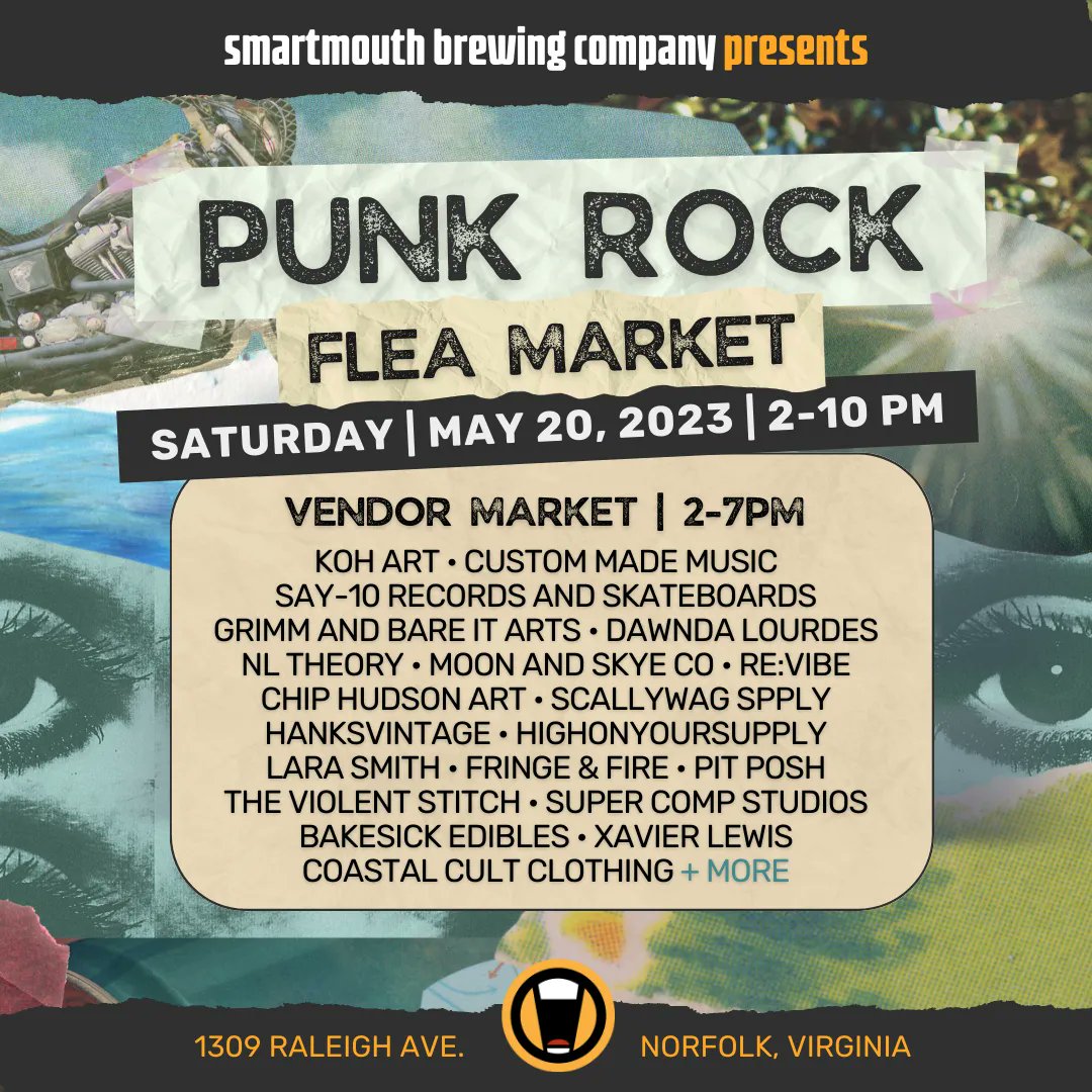smartmouthbeer's tweet photo. NEXT WEEKEND 5/20, Punk Rock Flea Market is BACK 🙌

This all day street party features tasty local eats, great rock ‘n roll music, as well as a variety of local makers, vintage sellers, zinesters, artists, and more!

MORE INFO: https://t.co/IrHVATsARs https://t.co/tiSNkvb9QM