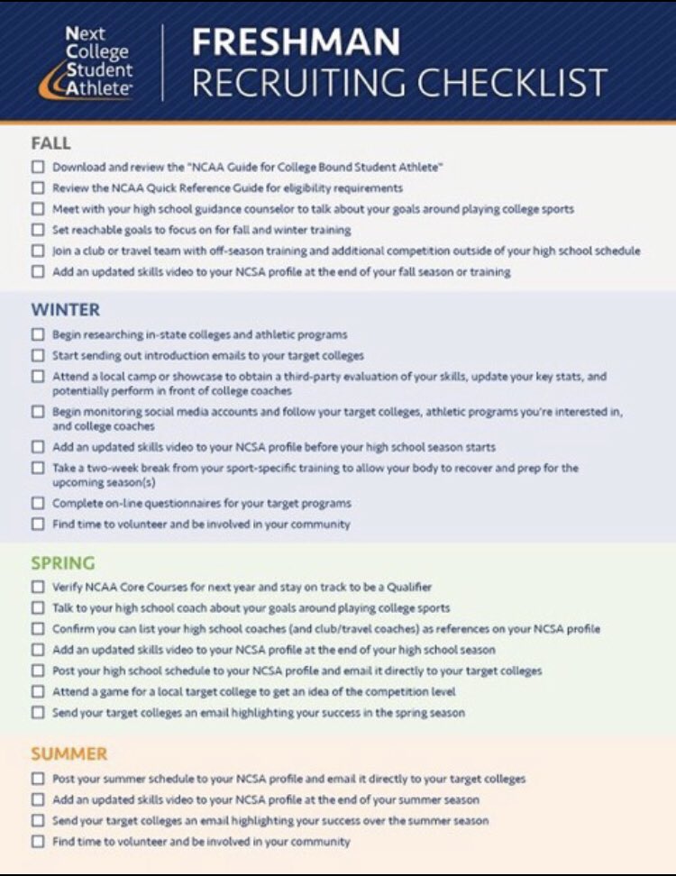 DWCInfo's tweet photo. HS Football Recruiting Checklists

via @ncsa 
#Student1stAthlete2nd https://t.co/NHVXZlfxLl