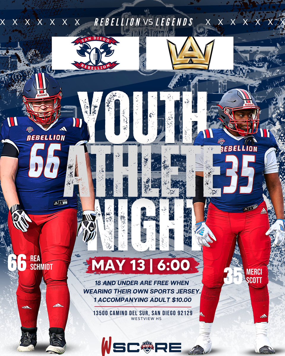 It’s Game Day 🔥 

Our LAST Home Game for the 2023 Season. Pull up!

San Diego Rebellion vs Los Angeles Legends 

You do not want to miss this Cali Battle❗️

To stream 📺 our game LIVE, Subscribe to #Wscore 👉 wnfcfootball.com/wscore