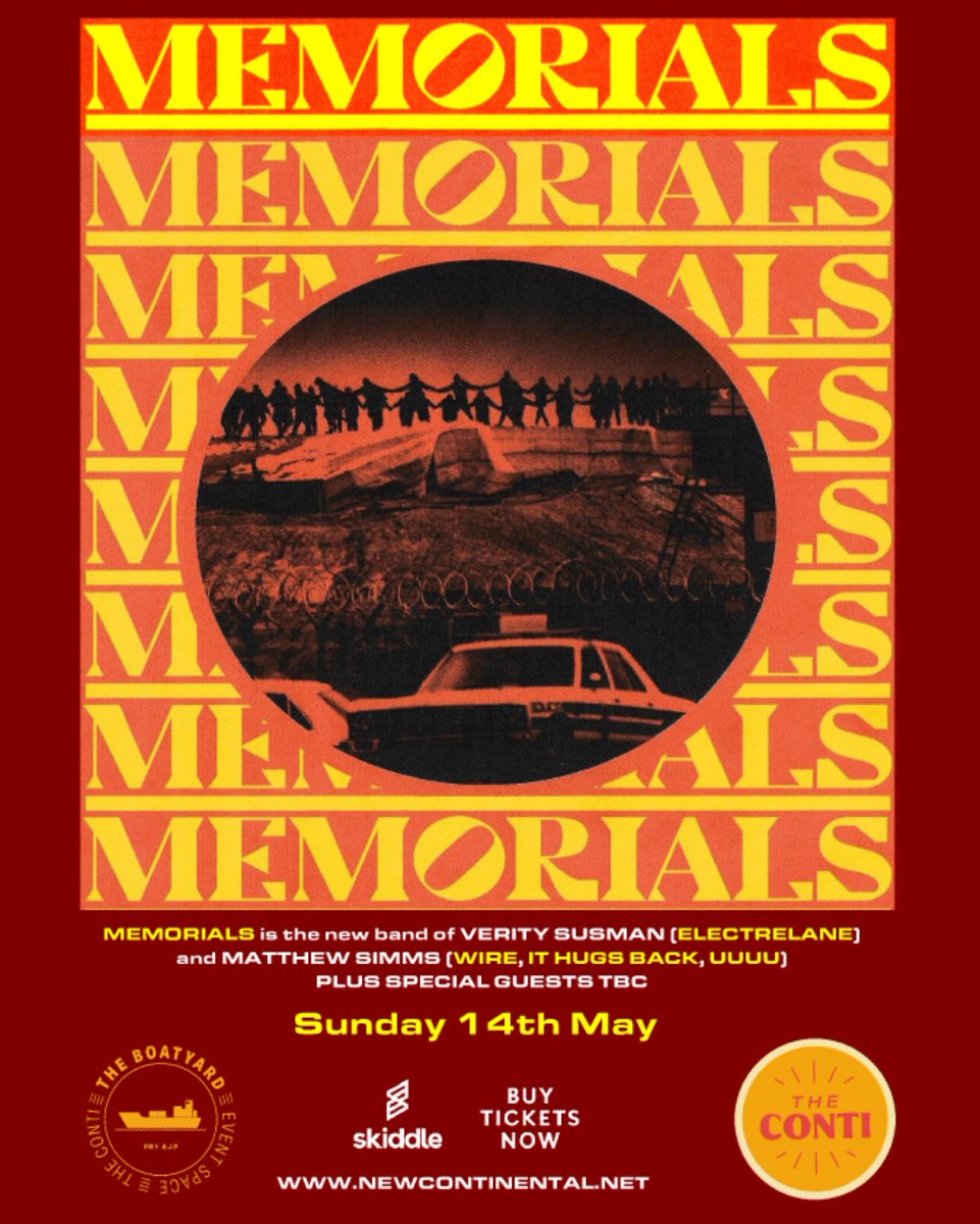 Check out this gig at @newcontinental on Sunday, featuring Ferret Friend @OORYA4 on support duties to Memorials (ex-members of Electrelane & Wire). We highly recommend! Memorials (Electrelane / Wire / UUUU) + OORYA at New Continental - Sunday 14th May skiddle.com/e/36280281/