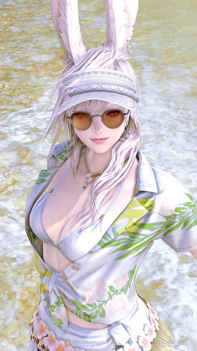 LucHemlock's tweet photo. 'Eyes deep enough to make you drown.' 😉 🏖️🌊🤍🐰 #GPOSERS #ReShade #NenekoColorS #FFXIV #FF14 #ElementalDC #ヴィエラ #Viera https://t.co/YaCoVEhphv