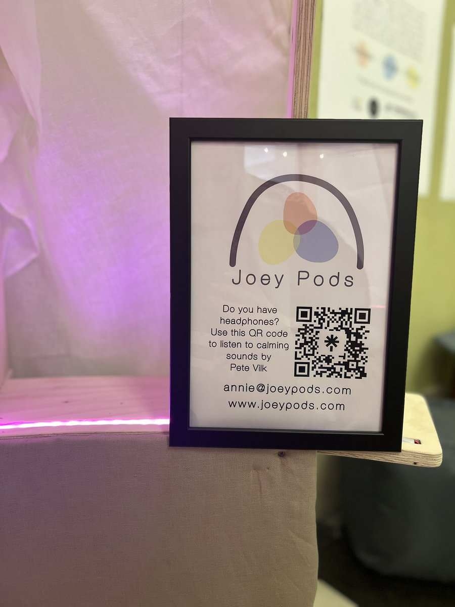 Joey_pods's tweet photo. Go try the Joey Pod at @Sparks_bristol ! Take some headphones so you can scan the QR code and listen to some calming sounds by Pete Vilk.  #Autism #AutismAwareness #Neurodiversity #InclusiveSpaces #JoeyPods #SensoryProcessing https://t.co/HYAB3ZOUc9