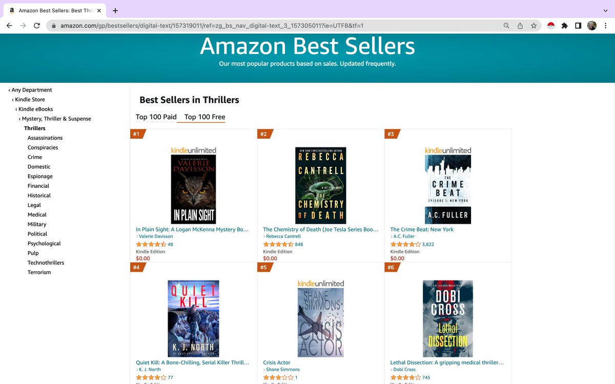 ValerieDavisson's tweet photo. #1 Amazon Best Seller in Thrillers! In Plain Sight: A Logan McKenna Mystery Book 8! Thank you BookBub! https://t.co/1X5HlfNk9K