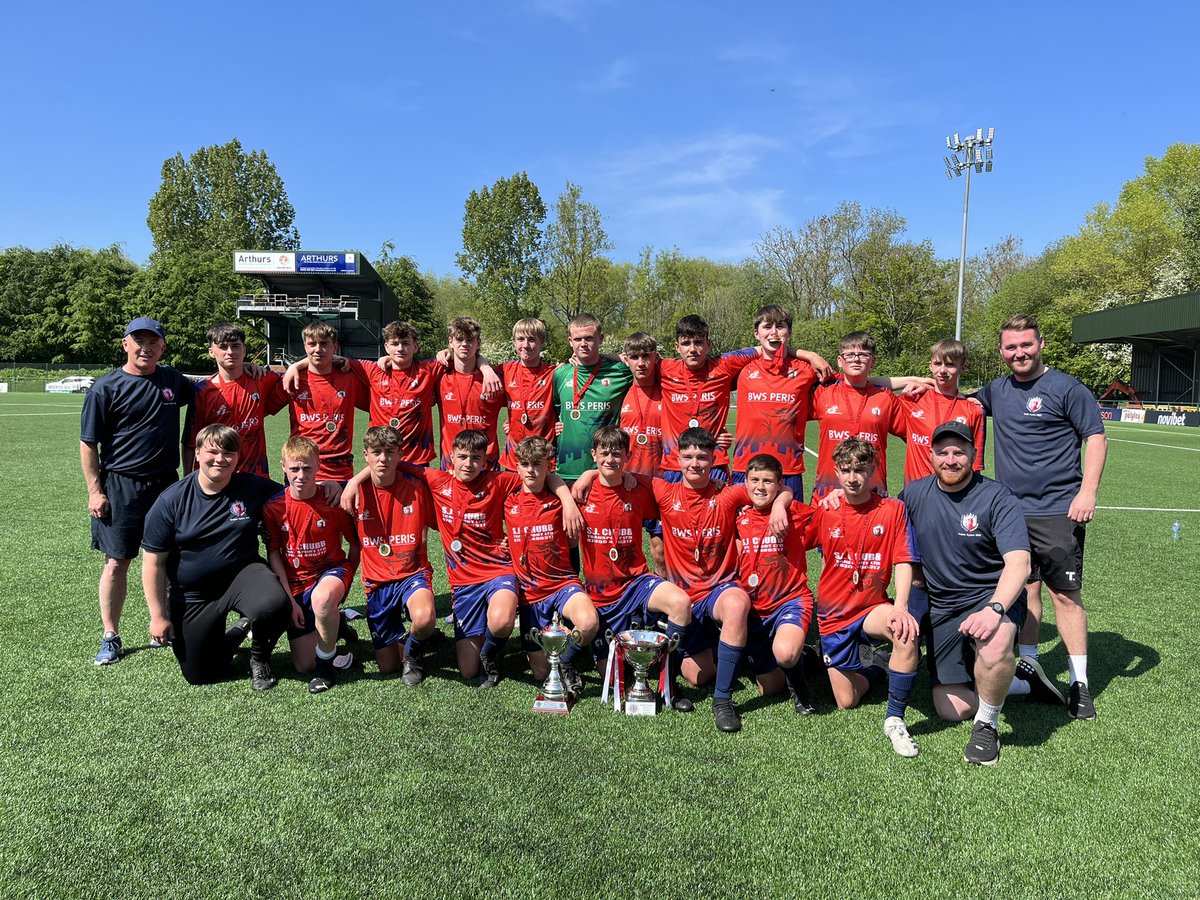 AGysho's tweet photo. Tîm pêl droed dan 15 yn Bencampwyr Cwpan Cymru am yr ail flwyddyn yn olynol. Balch iawn o berfformiad yr hogia heddiw a thrwy’r gystadleuaeth. 🏆⚽️🏴󠁧󠁢󠁷󠁬󠁳󠁿#gwych #champion #criwarbennig #ymaohyd https://t.co/QVjr9qdrZN