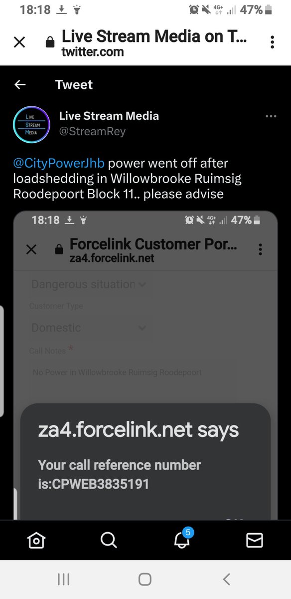 StreamRey's tweet photo. @CityPowerJhb Power just went  off after loadshedding in Willowbrooke Ruimsig Roodepoort Block 11 https://t.co/mk758ISKlL