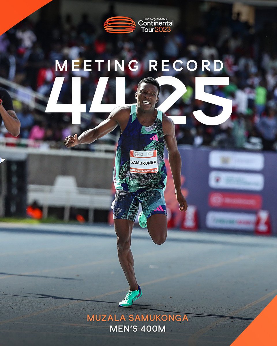 Another day, another record broken by Muzala Samukonga at the Kip Keino Classic meeting record with 44.25s. 
#ContinentalTourGold