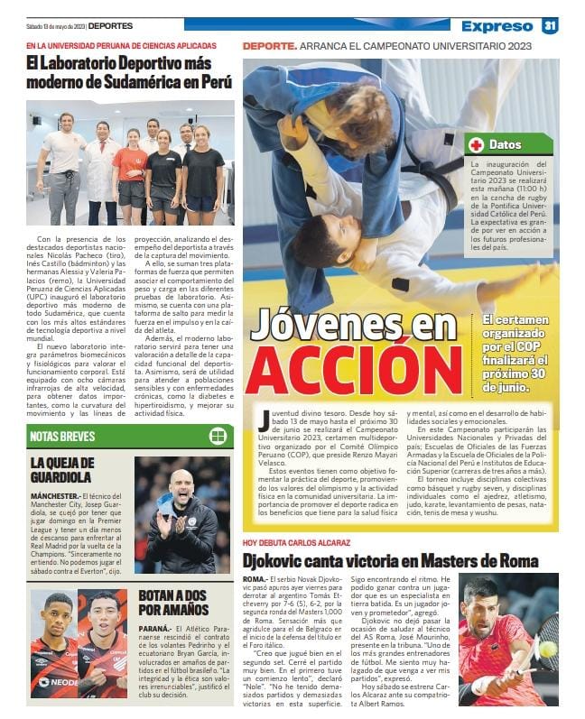 copteamperu's tweet photo. ¡Hoy inicia el Campeonato Universitario 2023! Gracias @ExpresoPeru por la nota. https://t.co/WNhanMb88z