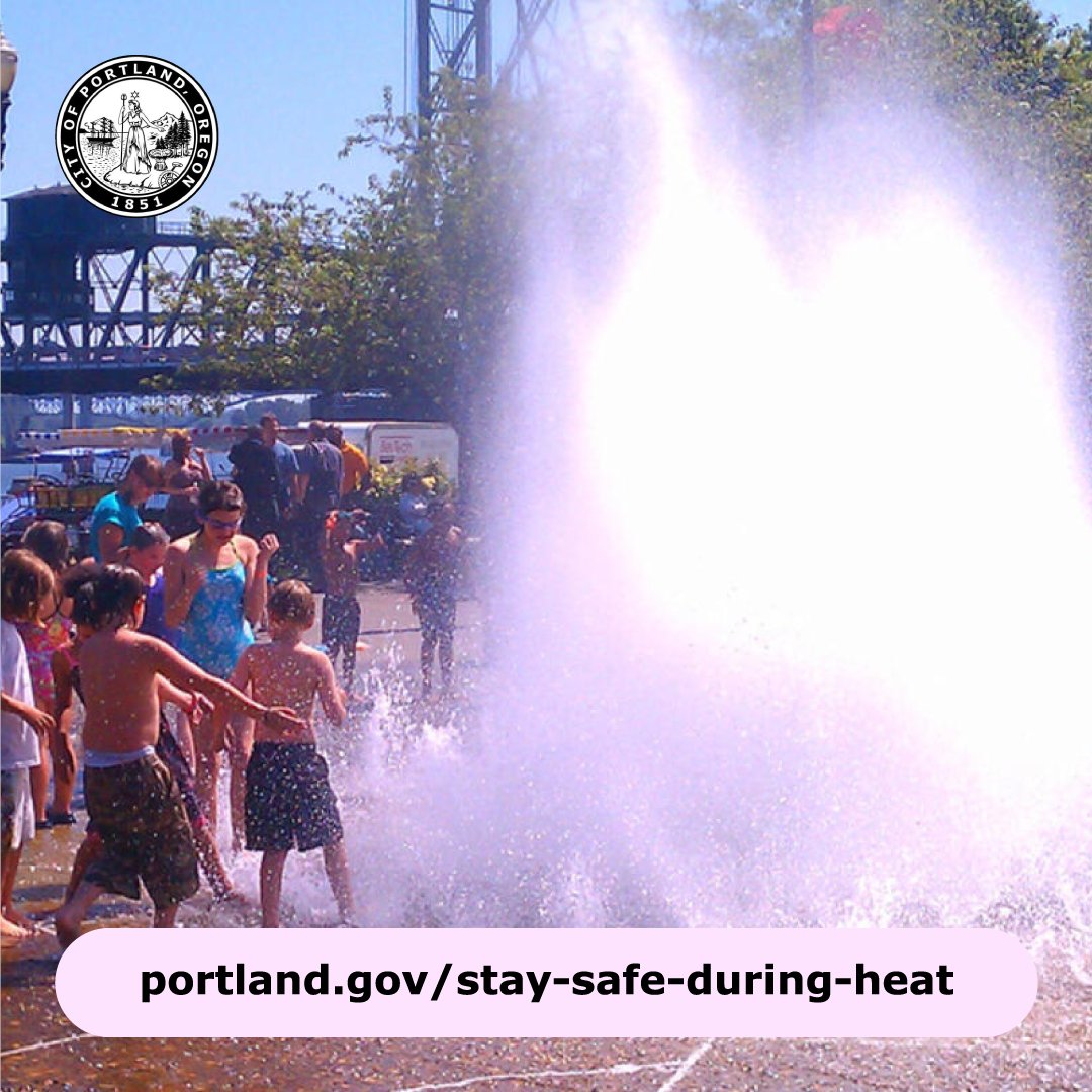 PortlandGov's tweet photo. The City of Portland offers various resources to help Portlanders keep cool on extra-warm days. Visit https://t.co/pLLFUbZN2u and check out tips for staying safe and updates to city services. #HeatAdvisory #Portland https://t.co/CeNHEcXryx