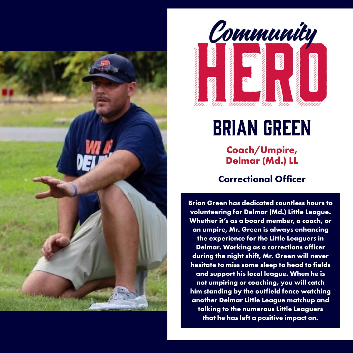 LittleLeague's tweet photo. From working nights as a correctional officer to volunteering his time as a coach and umpire, Brian Green is committed to making his community a better place. #LLCommunityHero https://t.co/l8J2mM02xV