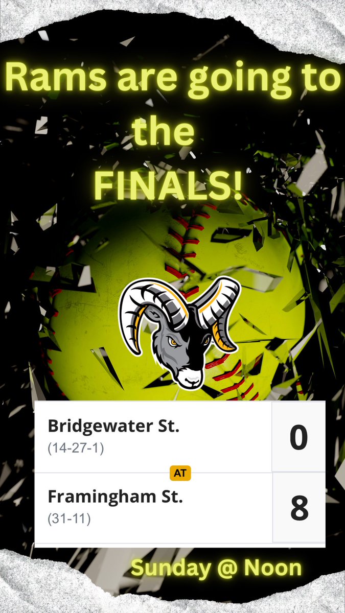 On to the Finals! Tomorrow at Noon! #getontheship #MASCACSoftball #NCAAD3Softball #letsgorams