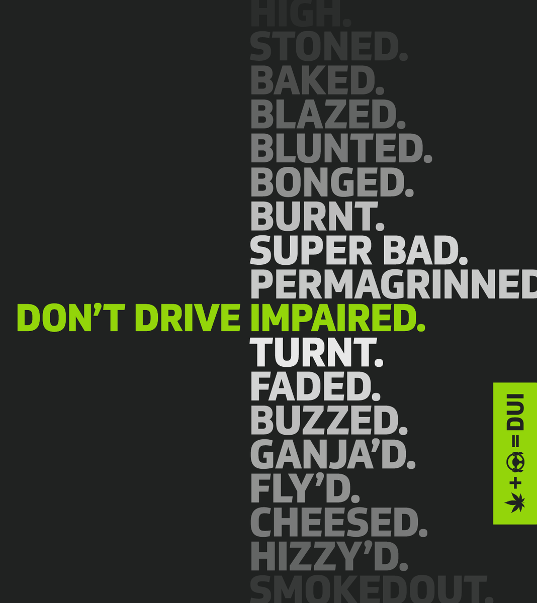 If you are impaired, do not get behind the wheel. Call a sober ride home to protect the lives of everyone on the road. Driving high is driving under the influence.

#CTDOT #ImpairedDriving #SoberRide #SafetyTips