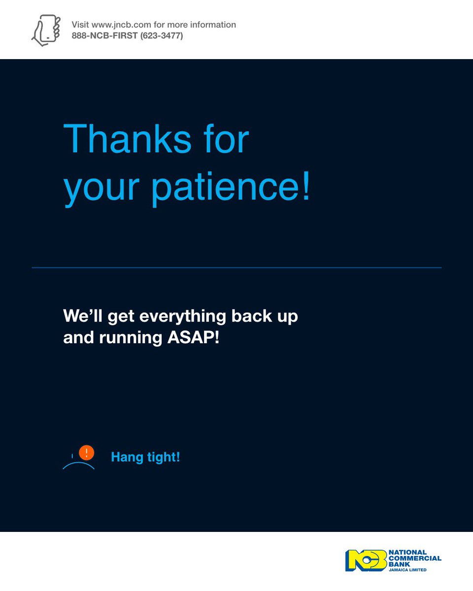 ncbja's tweet image. We know some of you are experiencing issues with online banking and mobile app access. 

We apologise for the inconvenience! Our team is working hard to resolve the issue as soon as possible. 

Thank you for your patience and understanding!

....
#systemupdate #customeralert