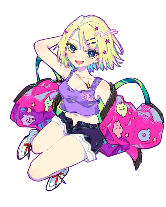 オリキャラパート2です 背景有イラストも描くの好きだけど、 白背景でカラフルなキャラが目立つのも好き #イラスト