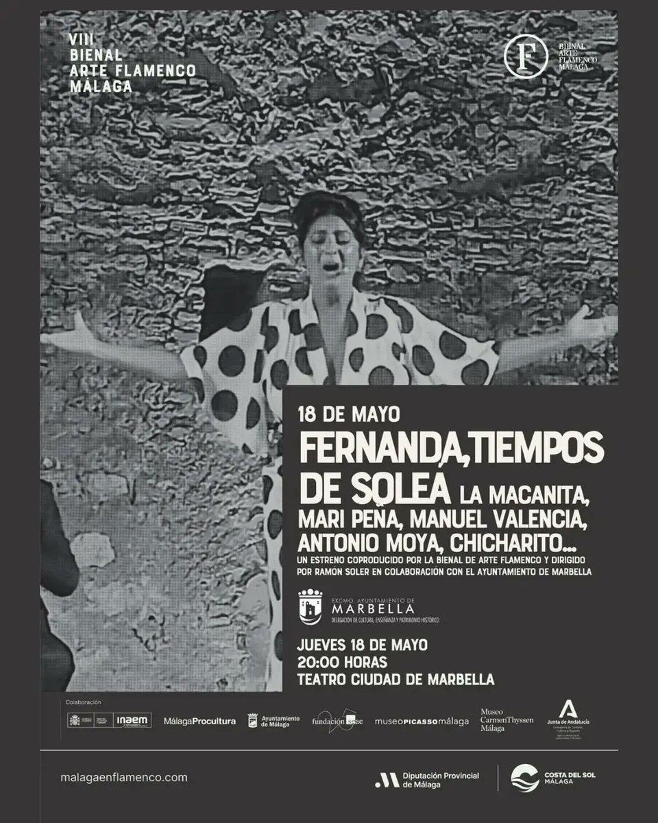 La Bienal de Arte Flamenco de Málaga, en colaboración con el Ayuntamiento de Marbella, organiza para el próximo 18 de mayo un espectáculo que rendirá homenaje a Fernanda de Utrera

Las entradas se encuentran disponibles en mientrada.net, al precio de 18€.