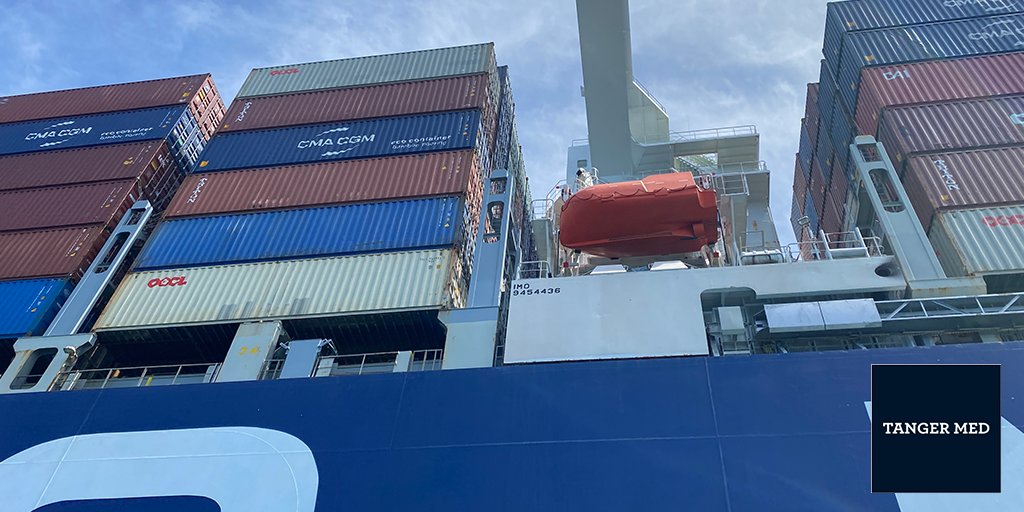 TM_Officiel's tweet photo. @cmacgm  Marco Polo, a 400m mega-ship with a 16,000 Teus capacity, has called at #TangerMed Port Complex coming from  #Marsaxlokk Port, Malta, and heading to the port of Halifax, Canada.

#LifeinTangerMed #Ports #Vessel #Megaships https://t.co/sRjdylelOG