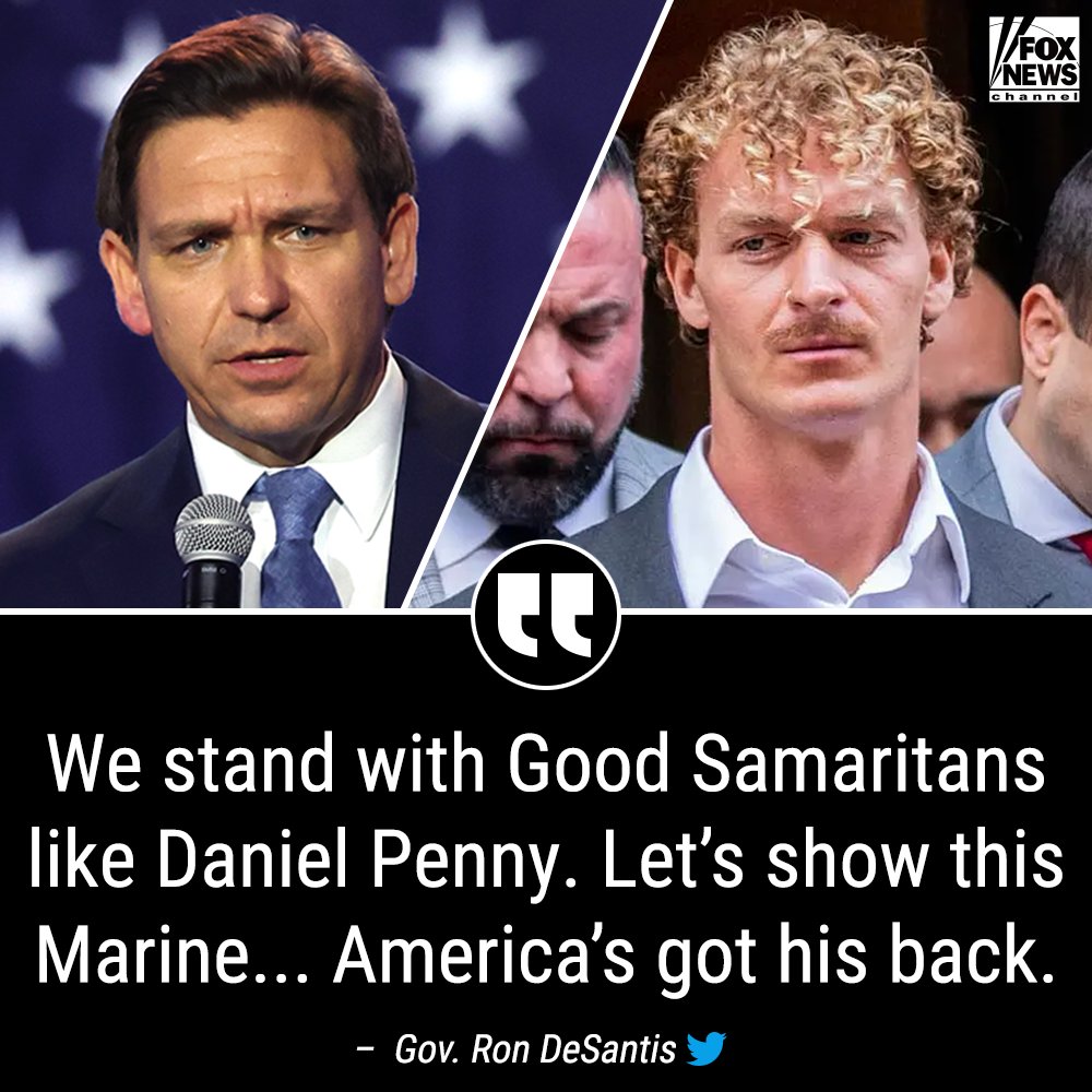 FoxNews's tweet image. WEIGHING IN: Florida @GovRonDeSantis makes his stance clear on Marine vet who faces charges in subway chokehold death. fxn.ws/3OcIqsx