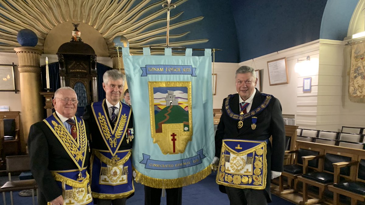 SouthWalesMason's tweet photo. Centenary and Banner dedication at Dinam Lodge, No.4521.Penarth.
R.W. Provincial Grand Master, D. Gerald Rowbottom accompanied by his Provincial team who assisted proceedings with aplomb.
The evening marked exactly 100 years to the very day of the consecration, 12/05/1923. https://t.co/IRjmtVpEtW