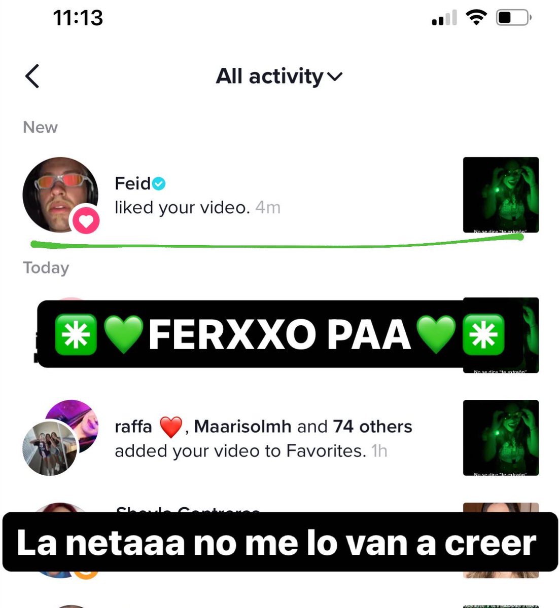 Ayer el Ferxxo le dio like al tiktok que grabé en su concierto el fin pasado, mi highlight de la semana 

vm.tiktok.com/ZM2edE6LT/?t=1