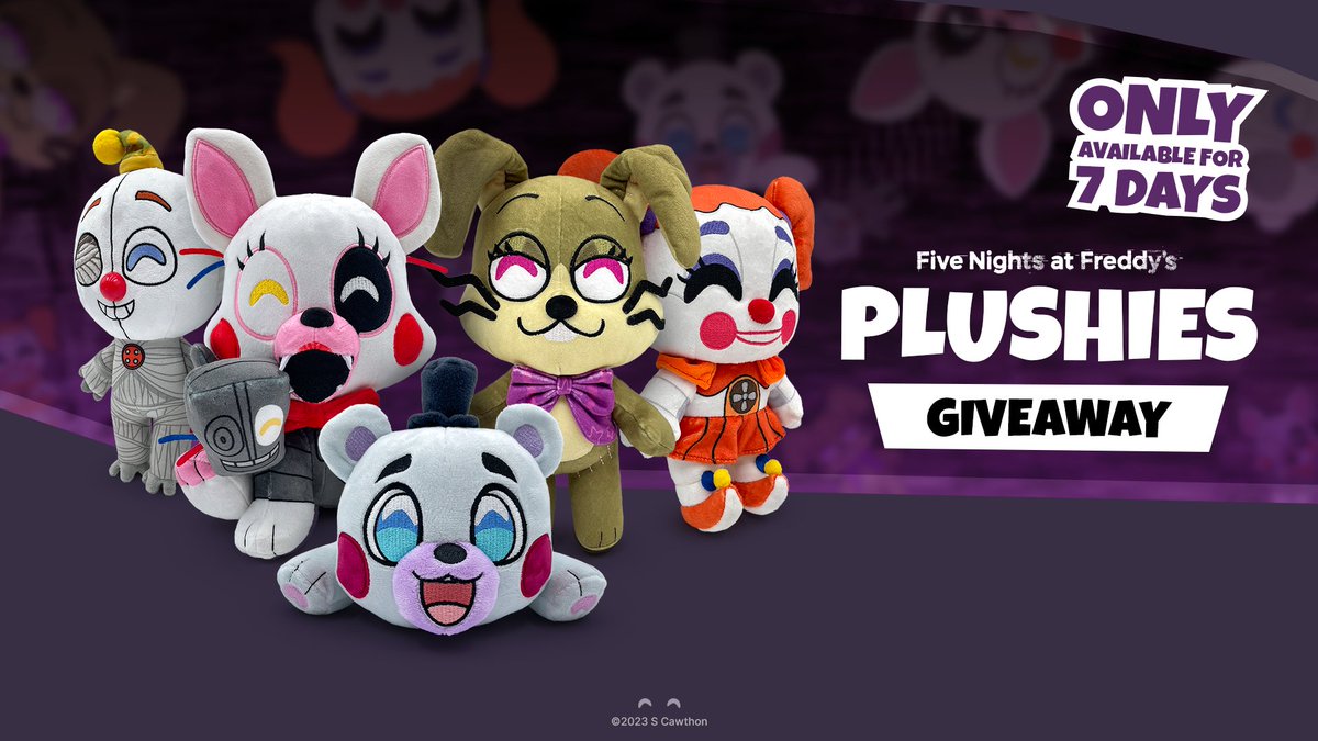 youtooz's tweet photo. fnaf plushie collection giveaway! 

to enter ❤️ like + comment 'FNAFTOOZ' 🍕 new winners announced every 500 likes until the collection is gone on may 23rd! https://t.co/AqP3OykCSf