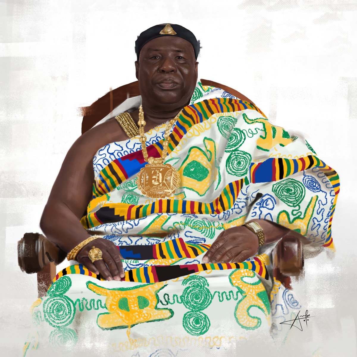 peterasare_art's tweet photo. Portrait of Nana Neeyi Ghartey VII (2023)

My old painting has been transformed 😍. It is now more striking, with elements that heighten its power and reveal the intricate complexities of its subject matter. 💯Painting in @photoshop https://t.co/f8S37zh8ir