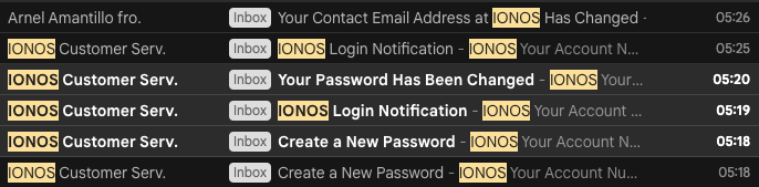 Fizzer4000's tweet photo. @ionos_com @ionos_com - it looks like it took about 7 minutes to hijack my account. Not sure how yet. It's taking longer than 7 minutes (a LOT longer) to get through to ionos support. https://t.co/V7JugcbPdp