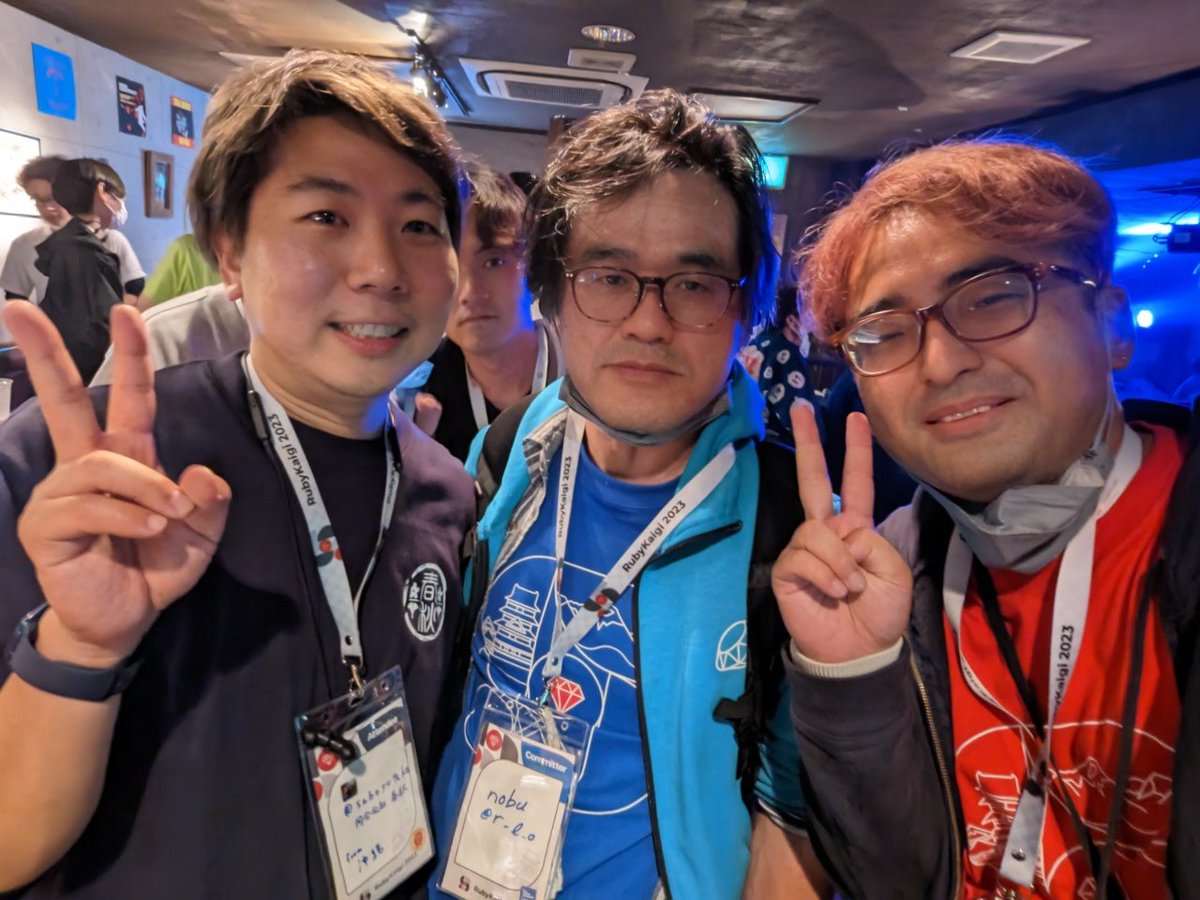 hanachin_'s tweet image. #rubyfriends @saboyutaka and n0bu  #rubykaigi
#RubyKaigi2023 RubyMusicMixin 2023 Sponsored and hosted by pixiv Inc