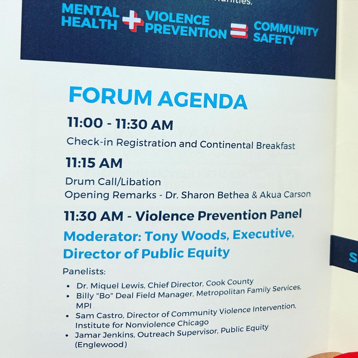 equityiskeychi's tweet photo. Today’s agenda will become tomorrow’s #actionplan. 

Mental Health + Violence Prevention = Community Safety

#mentalhealthawarenessmonth #equityiskey https://t.co/xWEkjJdOLT