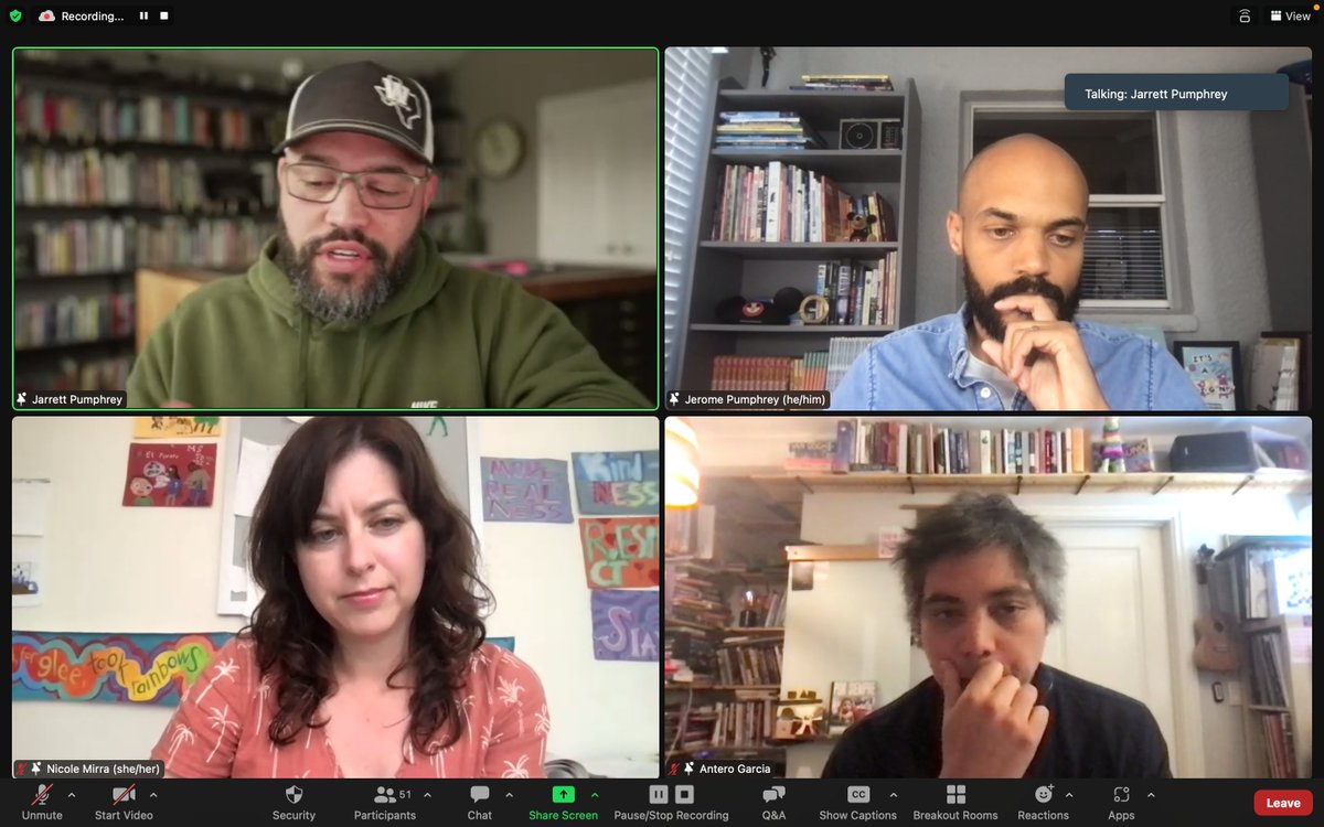 _rugonzalez's tweet image. @jpumphrey and @wjpumphrey sharing the power of the analog in our speculative work and the power of "quiet stories" @Nicole_Mirra @anterobot  #SpeculativeEd