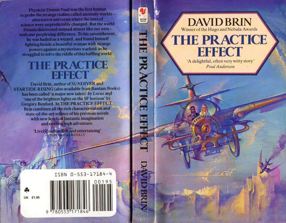 mavmaramis's tweet photo. David Brin, The Practice Effect, Bantam Books (UK), 1986. Cover: Bruce Pennington. #BookCover #DavidBrin #BrucePennington #Bantam #Practice #effect #AlternateWorlds #robots #entropy @thatsgoodweb @afrocosmist @retroscifiart @doberes https://t.co/JOlDDbb8im
