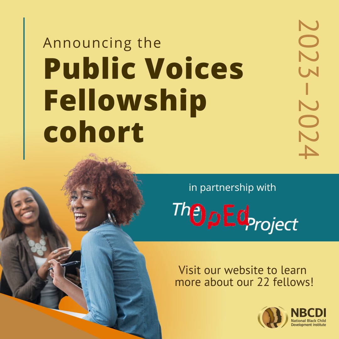 NBCDI's tweet photo. We’ve selected 22 fellows to the Public Voices Fellowship in partnership with @TheOpEdProject!
The Fellowship is designed to bring new and diverse voices into racial justice in early childhood conversations and amplify thought leadership of women and people of color. https://t.co/KWwgFB4YR8