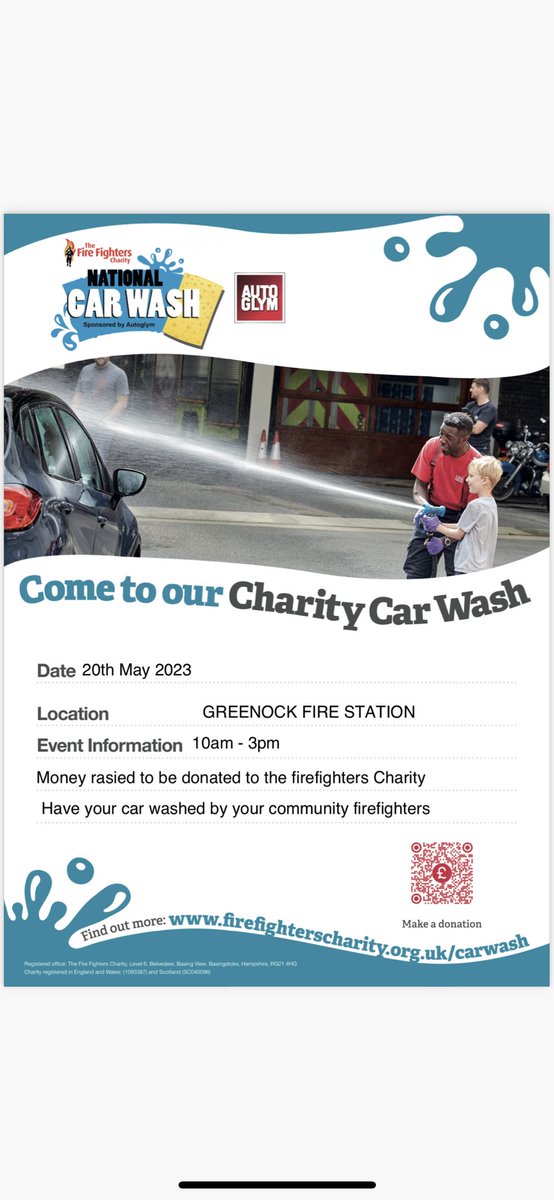 Please come along to Greenock Fire Station next Saturday and support our <a href="/firefighters999/">Fire Fighters Charity</a> charity car wash. <a href="/lyndsay_ffc/">LyndsayCampbellFFC</a> <a href="/inverclyde/">Inverclyde Council</a> <a href="/fire_scot/">Scottish Fire and Rescue Service</a>