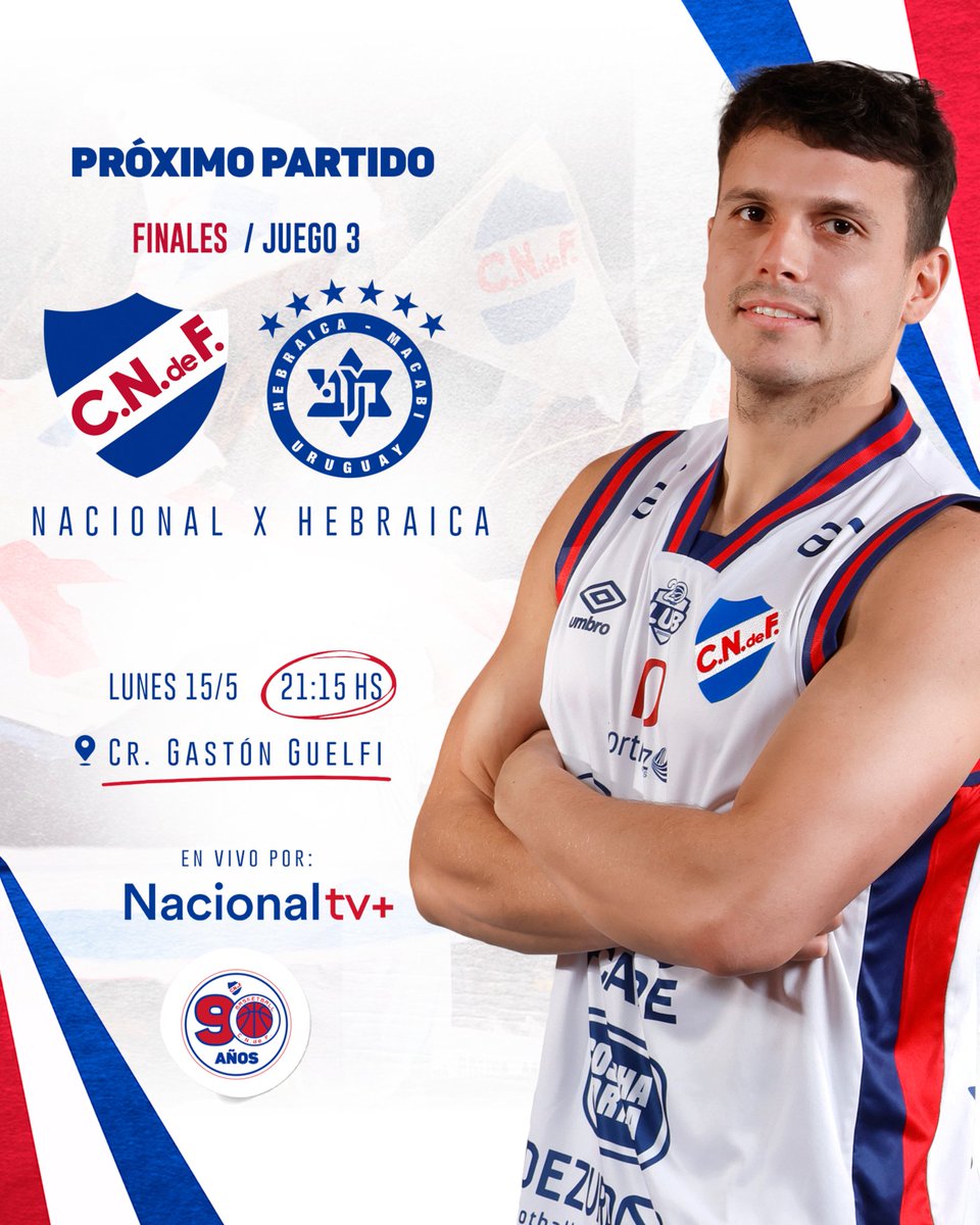 CNdeFbasketball's tweet photo. Se juega el tercer partido de las finales 🏀🔜

🆚 Hebraica y Macabi
📍 Cr. Gastón Guelfi
🗓️ 15/05
🕛 21:15 hs.
📺 Suscribite y miralo por @nacionaltvplus1

#ElClubGigante 🔵⚪️🔴
#MismoEscudoMismaPasión https://t.co/0vDATRHTXN