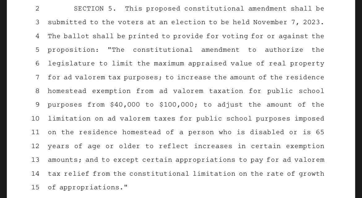 VanceGinn's tweet photo. Further clarification is that this #CSSB3 by House is combo of #HB2 with appraisal cap of 5% for all real property (bad policy) and new 15 cent compression for $12B (good policy) and expansion of Senate’s #SB3 by increasing the homestead exemption from $40K to $100K for homesteaders and to $110K for 65+ and disabled for likely $8B (bad policy).
From an economic perspective based on sound tax policy of efficiency with broadest base and lowest rate and a path to eliminating school district M&O property taxes, new compression should be increased to 25 cents for $20B so everyone with property benefits, provides permanent relief, doesn’t pick winners and losers, and sets path to eliminating these taxes. This would also be record property tax relief as leadership has claimed.
@GregAbbott_TX @DanPatrick @DadePhelan @TeamBettencourt @MorganMeyerTX @Burrows4TX @KHancock4TX @TxFreedomCaucus @TexasGOP @TravisGOP @Texas_Taxpayers @nfib_tx @txbiz @txtaxpayers @TCCRI @TPPF #txlege @taxreformer