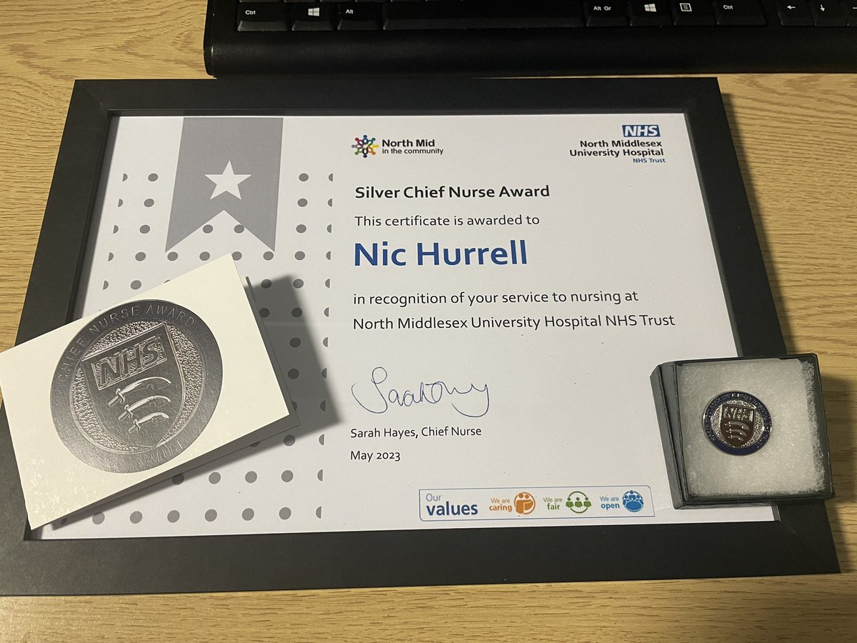 NicoelaH's tweet image. Delighted to receive a Silver Chief Nurse Award on International Nurses Day #IND2023 for #RBCS with staff.  ⬆️team wellbeing 🟰⬆️patient care #highqualitynursingcare @SarahHa88622902 @datt_colette @NorthMidNHS @GraceatFoNS @MrsBosanquet @JessLSainsbury @Suzanne02190370