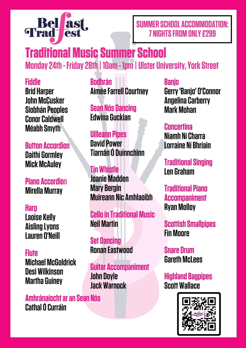 BelfastTradF's tweet photo. Delighted to announce full lineup of tutors for Summer School of Traditional Music. 

📆 24th - 28th July

📍 Classes held on new @UlsterUni campus in the centre of Belfast

🛌 Accom available for attendees from £299 for 7 nights. 

🎟 https://t.co/pSFsQsIFda https://t.co/Wfabdj3LAZ